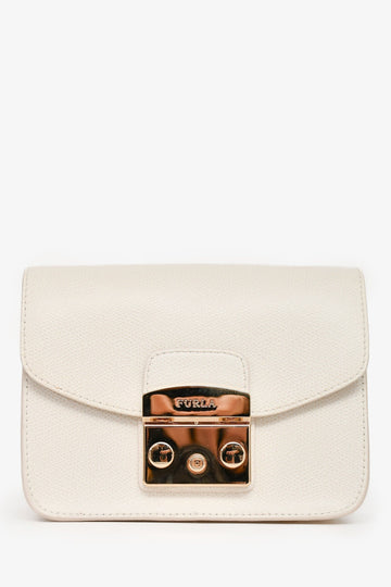 Furla White Leather Square Chain Crossbody