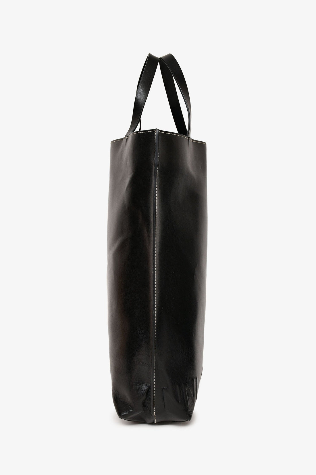 Ganni Black Leather Banner Tote With Canvas Strap
