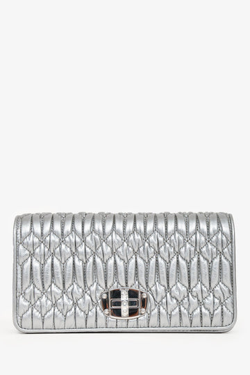 Miu Miu Silver Metallic Leather Matelasse Crossbody Bag with Chain