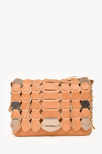Salvatore Ferragamo Beige Woven Leather Flap Messenger Bag