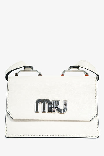 Miu Miu White Leather Logo 'Madras' Small Crossbody Bag