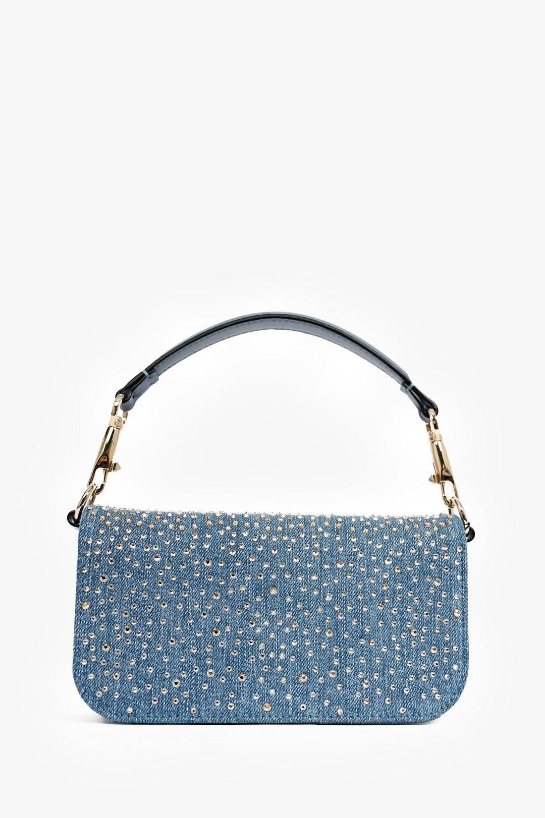 Valentino Blue Denim Crystal Studded V Logo Small 'Loco' Shoulder Bag
