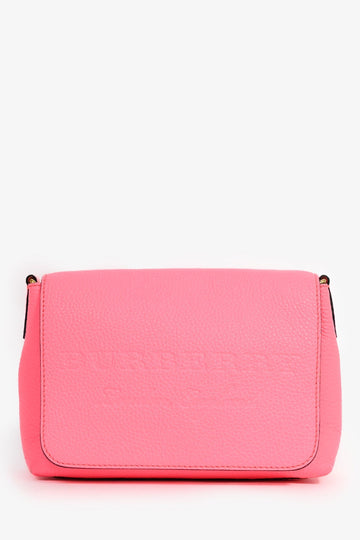 Burberry Neon Pink Grained Leather Logo Crossbody Bag