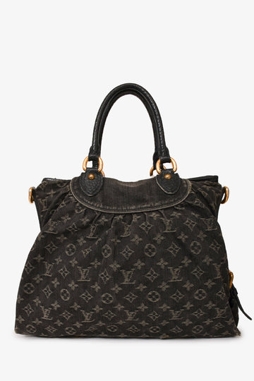 Louis Vuitton Grey Denim Monogram 'Cabby MM' Bag with Strap (As Is)