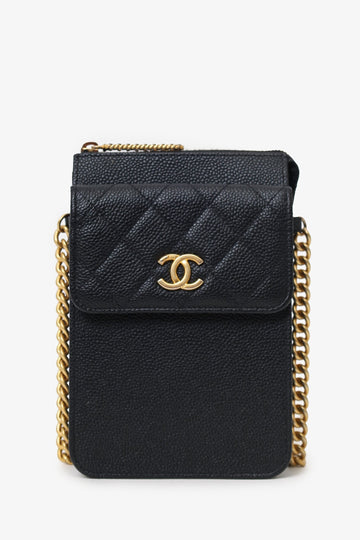 Chanel™ 2019-20 Black Caviar Leather Crossbody Phone Holder