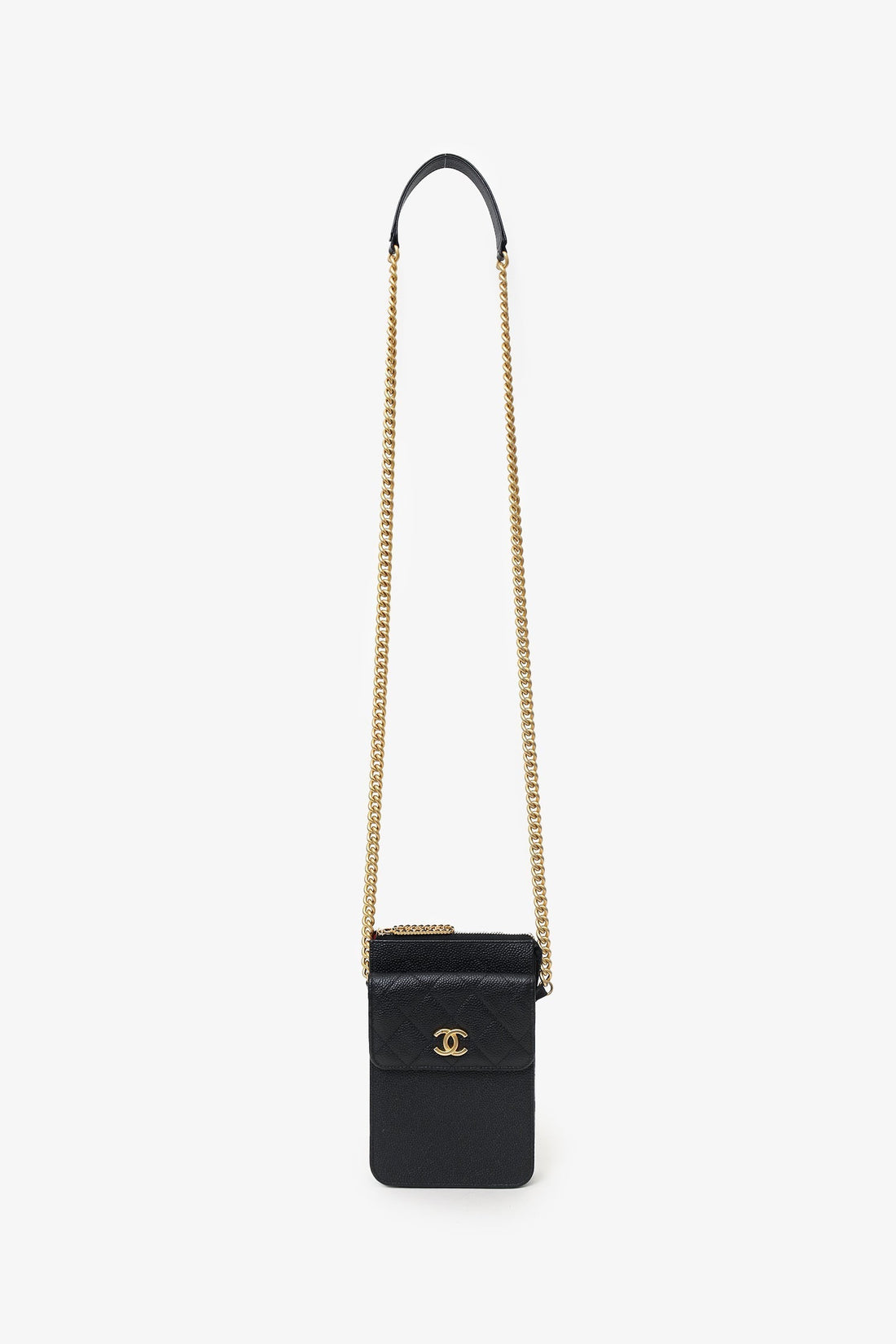 Chanel™ 2019-20 Black Caviar Leather Crossbody Phone Holder