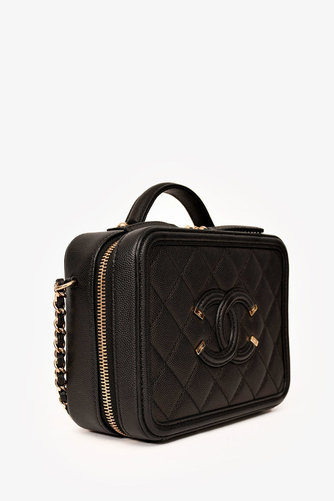 Chanel™ 2019-20 Black Caviar Leather Filigree Small Vanity Case Crossbody