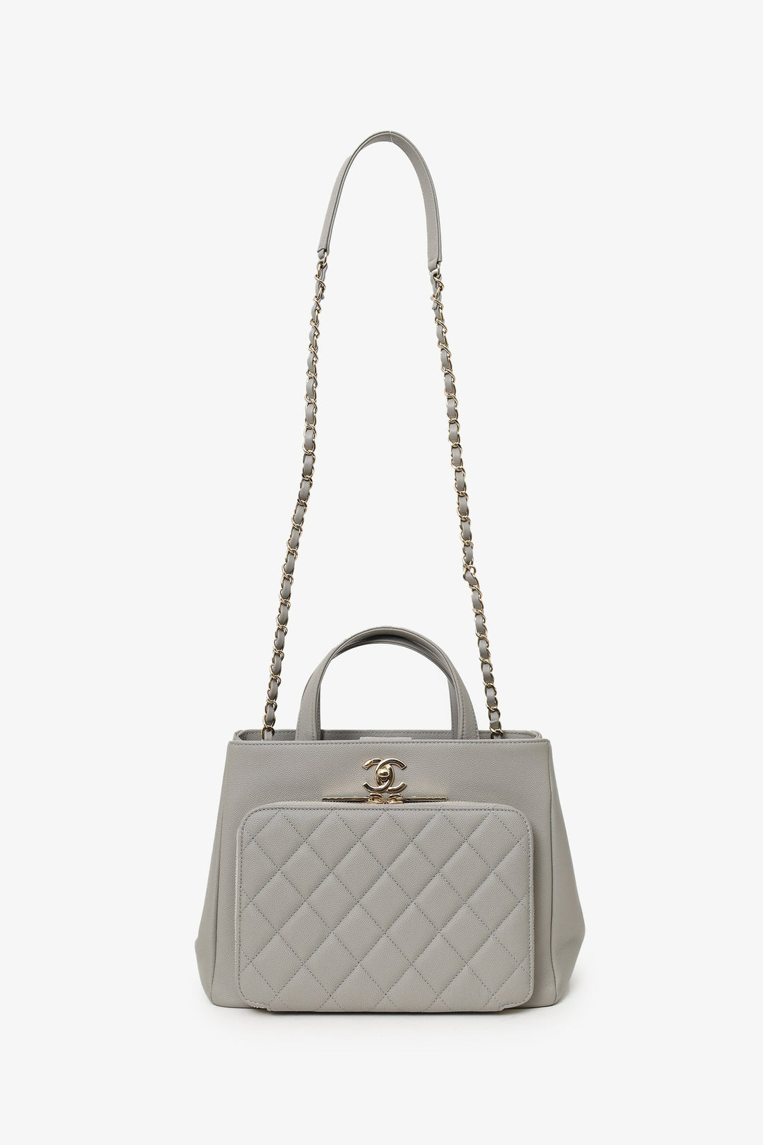 Chanel™ 2019 Grey Caviar Leather Quilted Small Business Affinity Shopping Tote