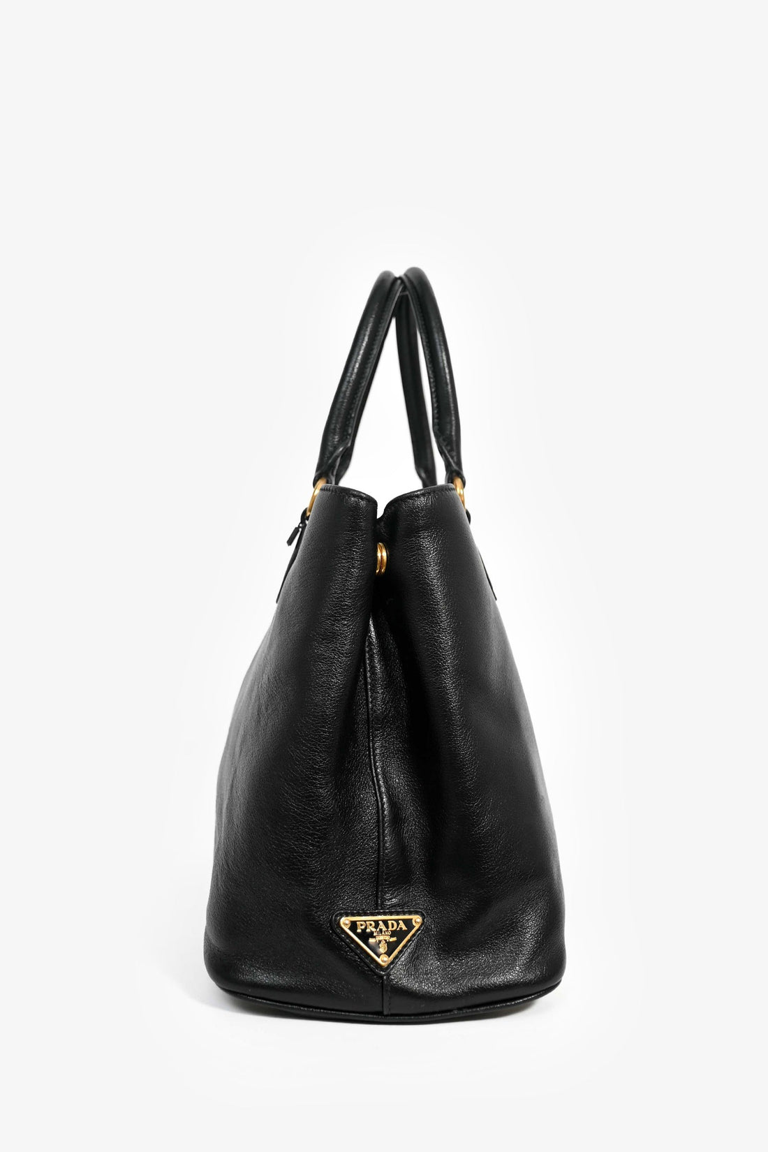 Prada Black Leather Embossed Logo Tote Bag with Strap