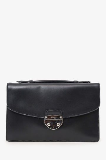 Asprey Black Bull Leather Small Briefcase with Strap (As Is)