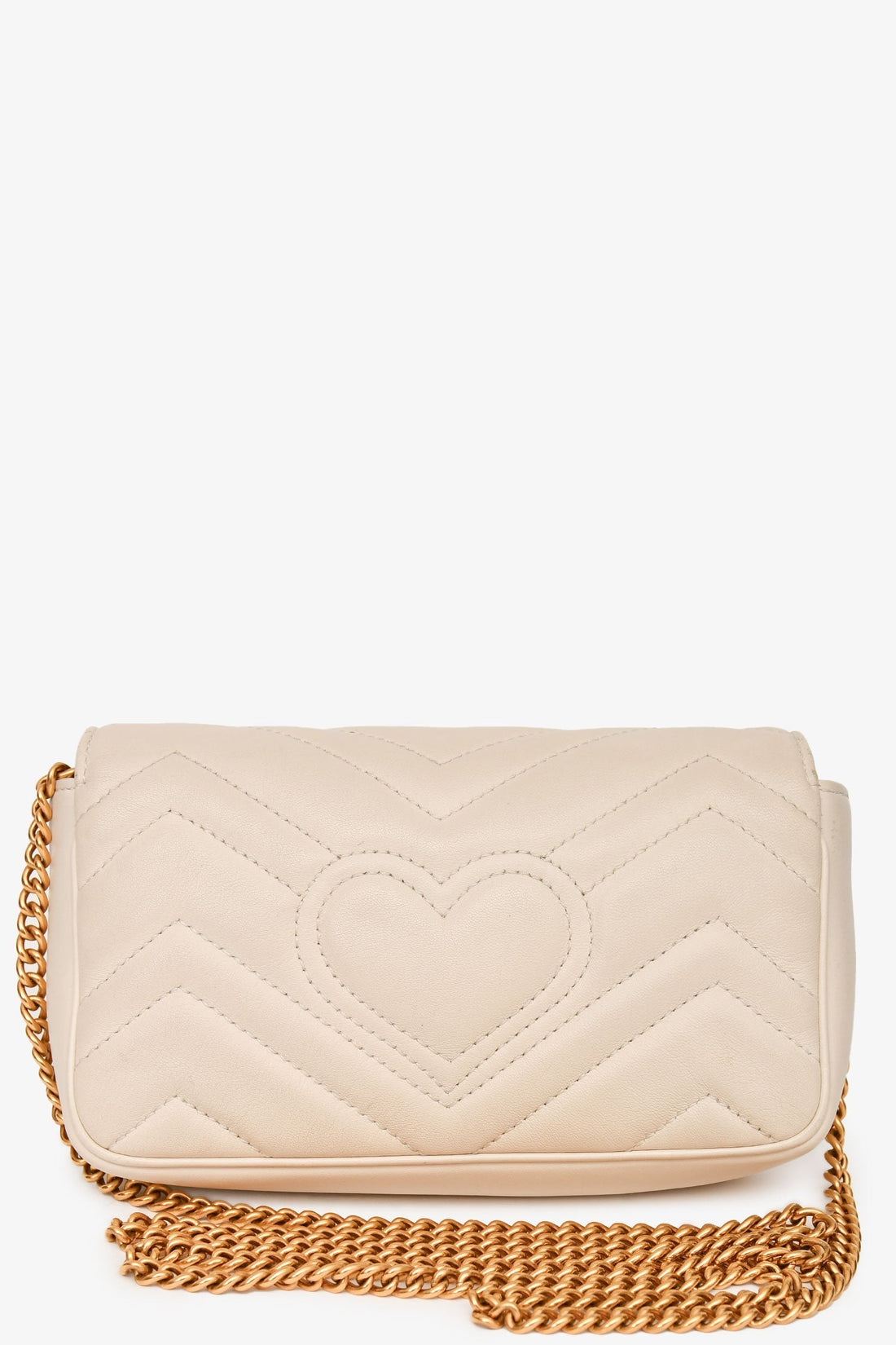 Gucci White Leather Chevron Quilted GG Marmont Super Mini Crossbody