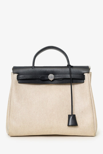 Hermes 2000 Black/Beige Leather/Canvas Herbag 31 with Secondary Bag (As Is)