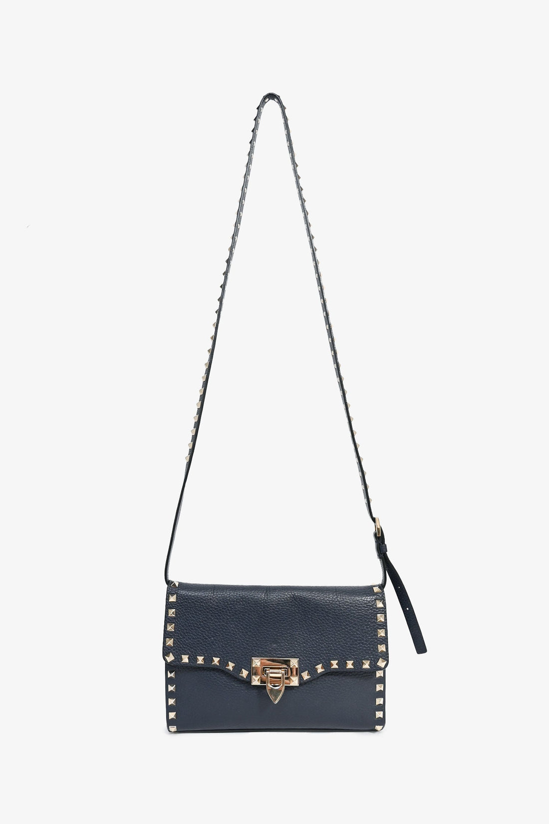 Valentino Navy Grained Leather Rockstud Flap Crossbody