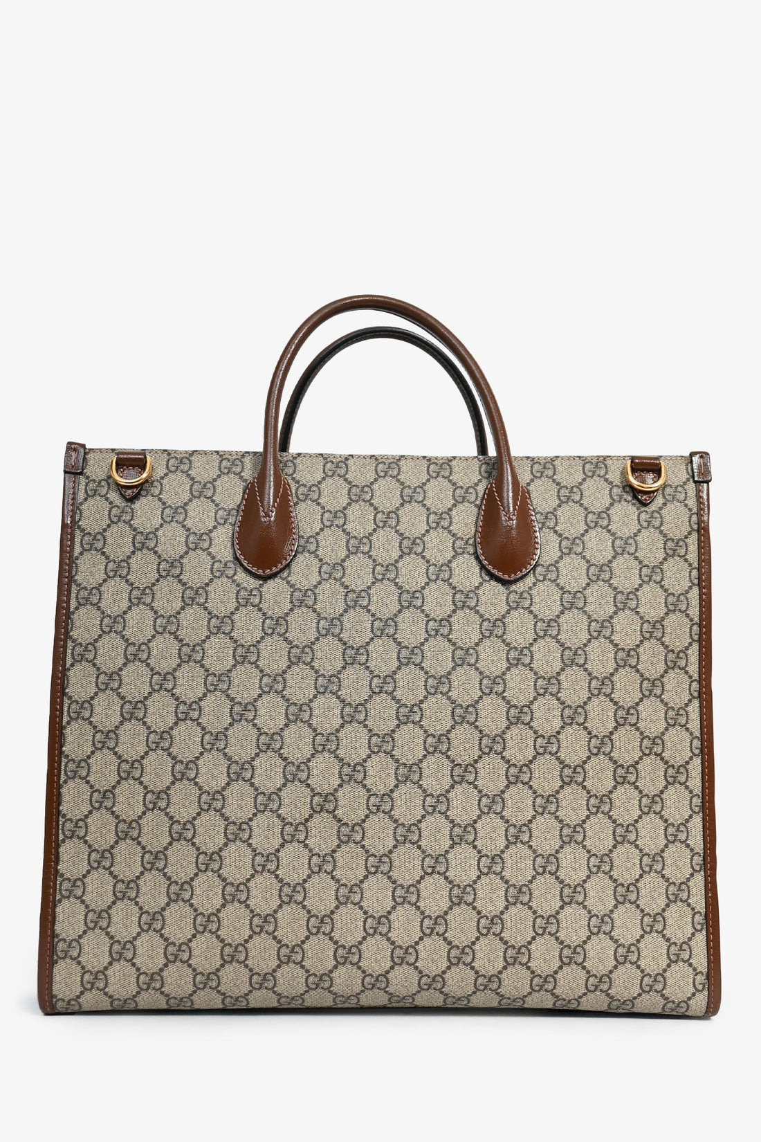 Gucci GG Supreme Leather Trim Top Handle Structured Tote with Strap (As Is)