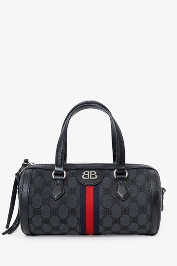 Balenciaga x Gucci Black Canvas and Leather The Hacker Project Boston Bag with Strap