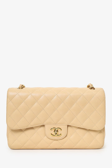Chanel™ 2010-11 Beige Caviar Leather Jumbo Classic Double Flap Bag