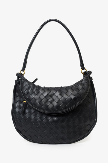 Bottega Veneta Black Intrecciato Leather Gemelli Medium Shoulder Bag