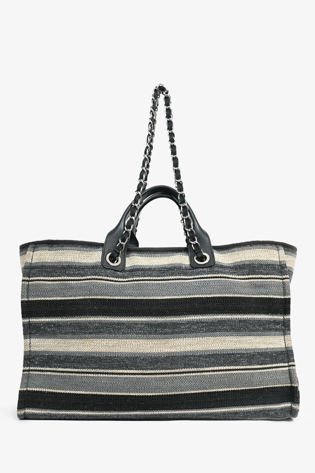 Chanel™ 2018-19 Grey Striped Fabric Deauville Tote (As Is)