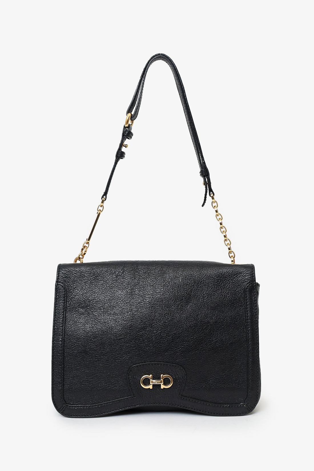 Salvatore Ferragamo Black Leather Gancini Shoulder Bag