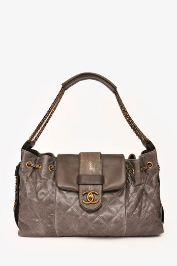 Chanel™ 2012 Grey Bindi Galuchat Flap Bag