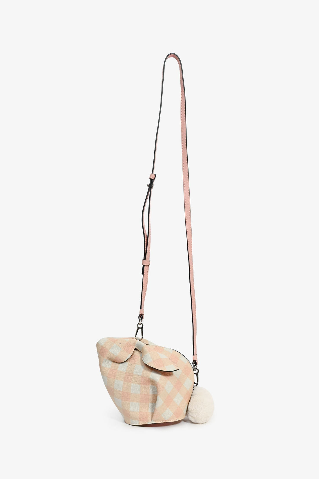 Loewe 2018 Pink/White Gingham Leather Bunny Crossbody