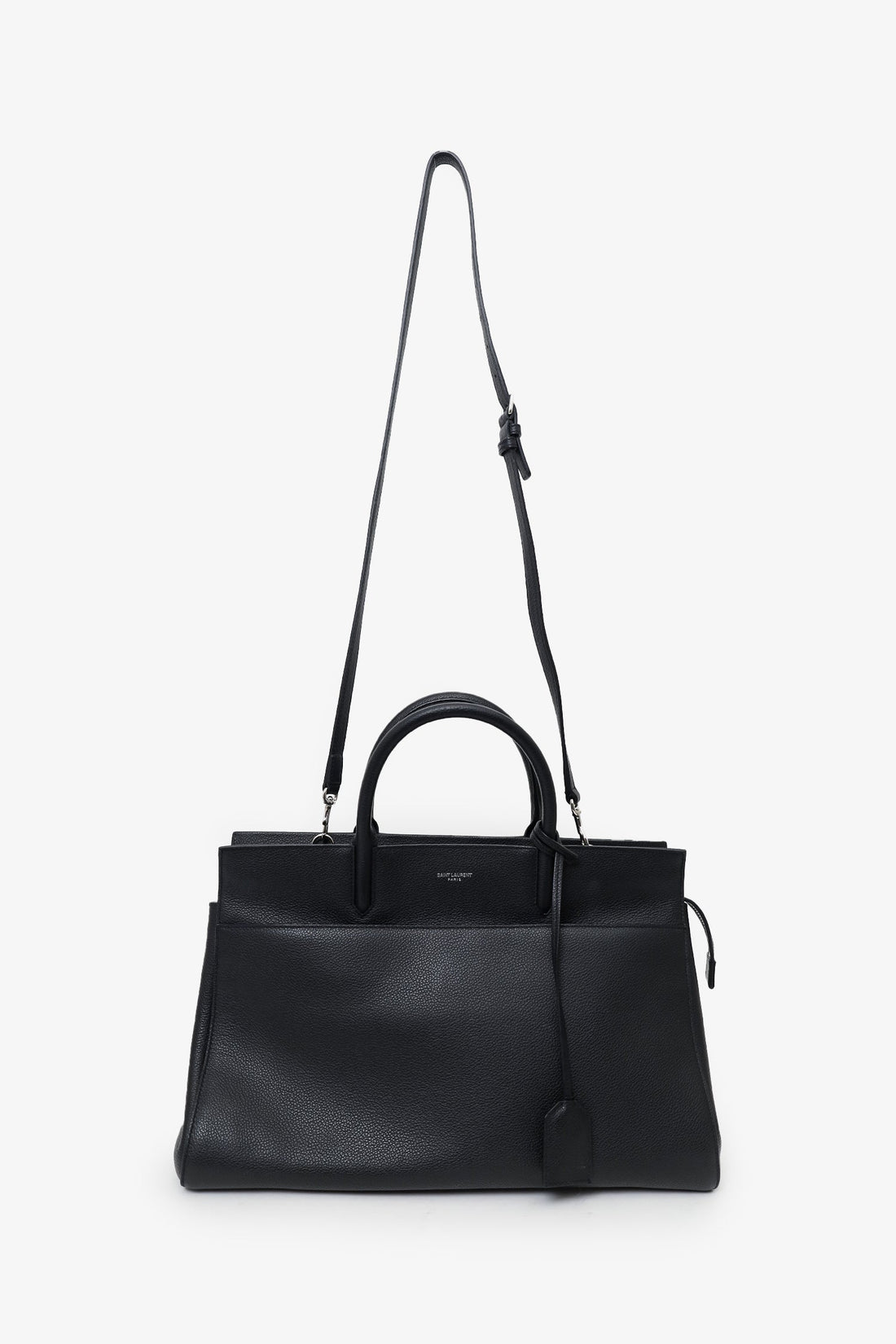 Saint Laurent Black Grained Calfskin Medium Cabas Rive Gauche Tote
