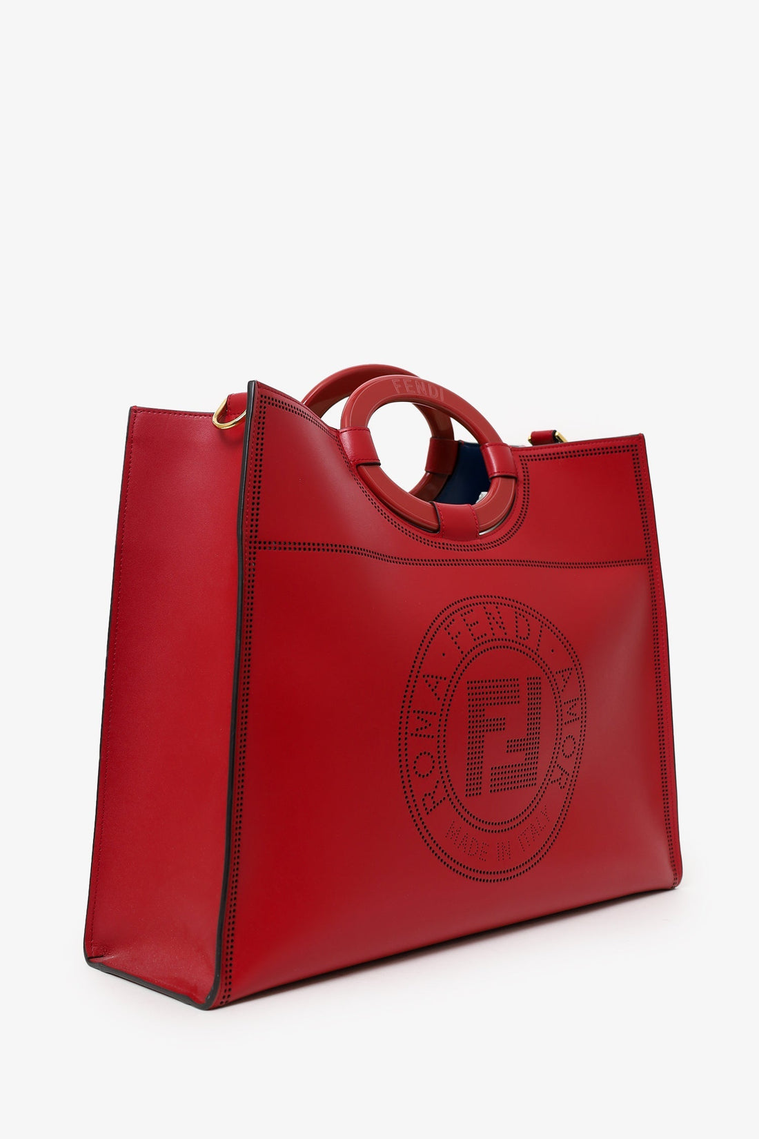 Fendi Red Leather Medium Perforated Tote with Strap
