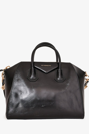 Givenchy Black Aged Leather Anitgona Top Handle with Strap (As Is)