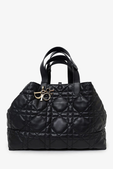 Christian Dior 2024 Black Macrocannage Calfskin Large Dior Toujours Bag With Pouch