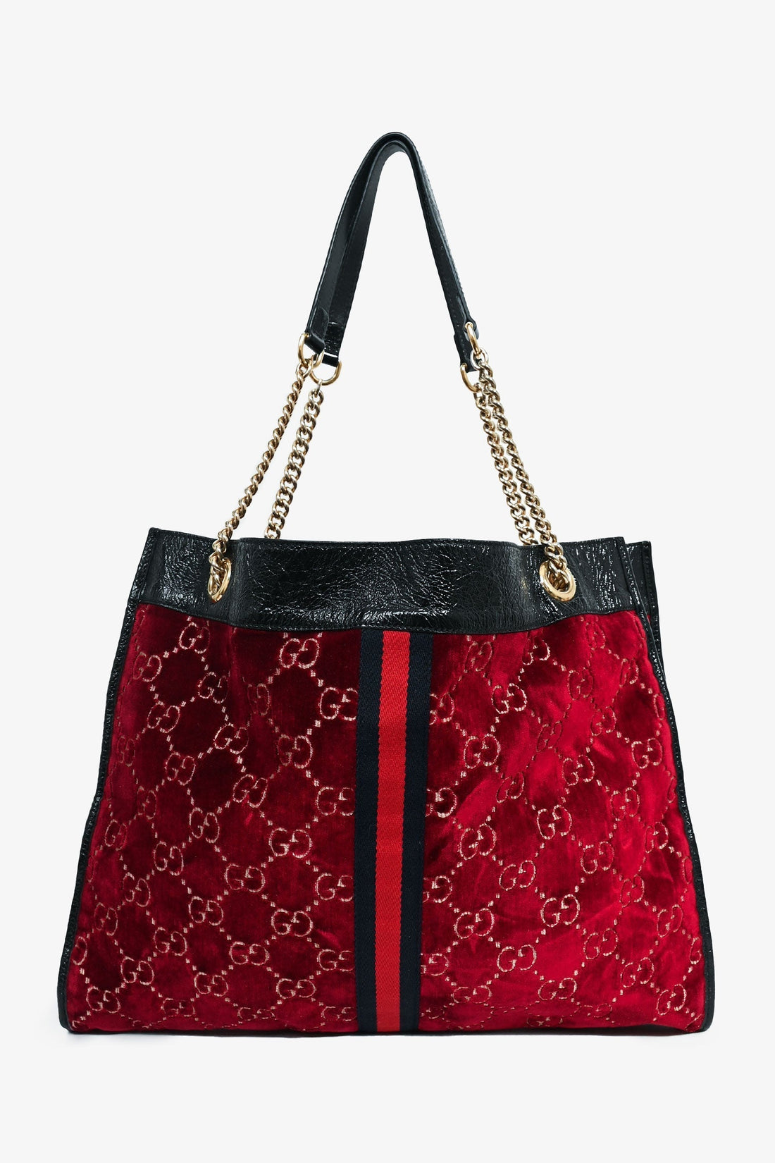 Gucci Red Velvet GG Monogram Large Rajah Chain Tote