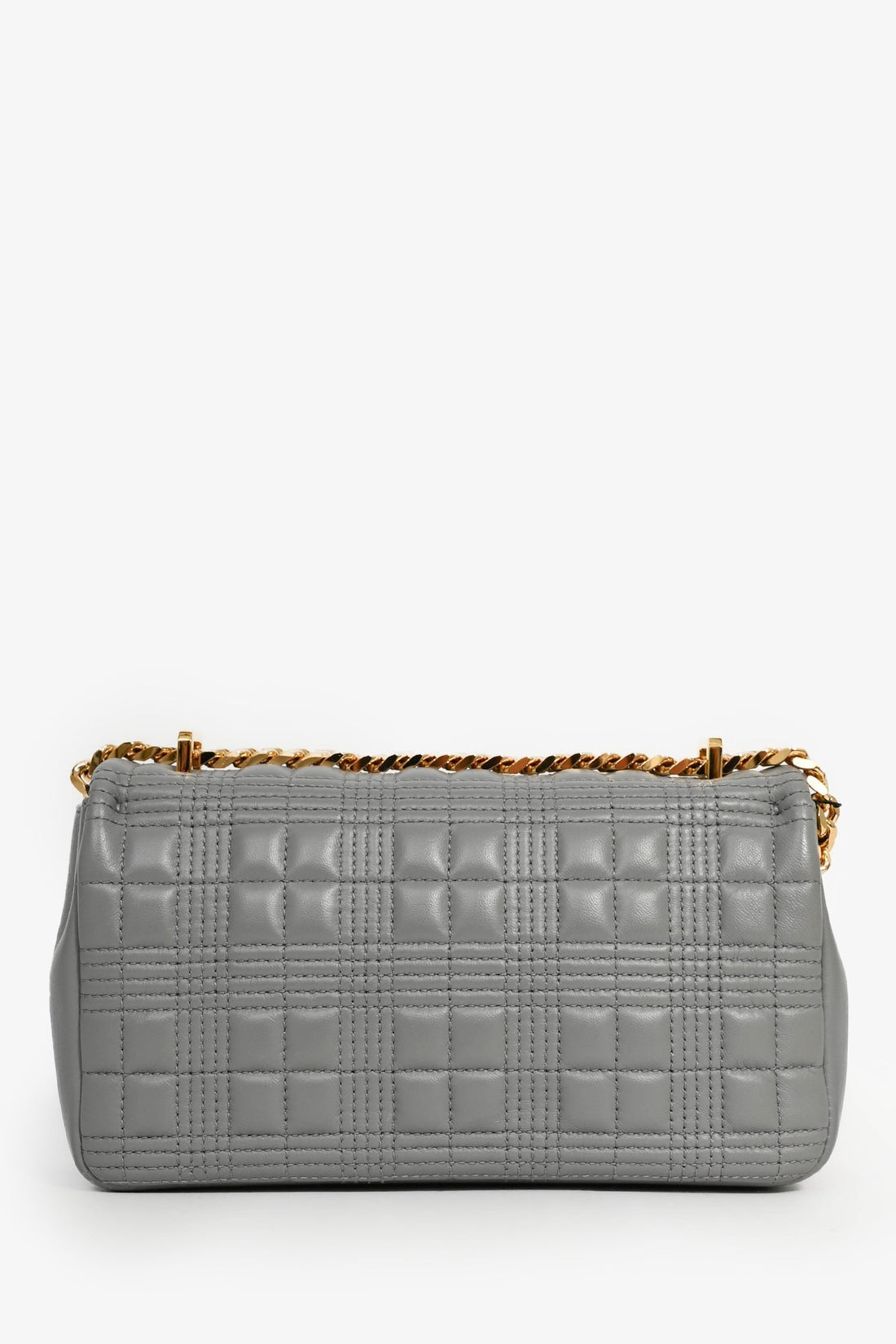 Burberry Grey Leather Quilted TB Logo Lola Flap Crossbody