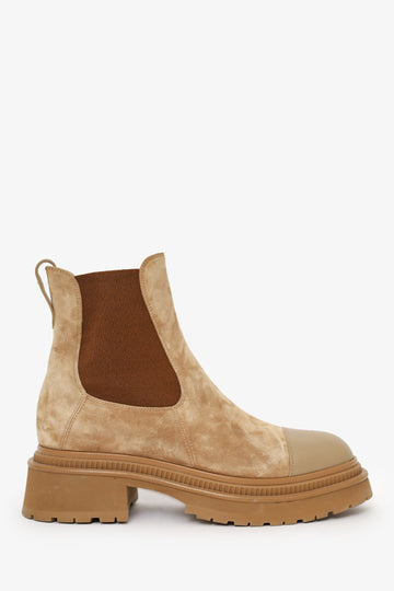 Chanel™ Tan Suede Chelsea Boots Size 38.5
