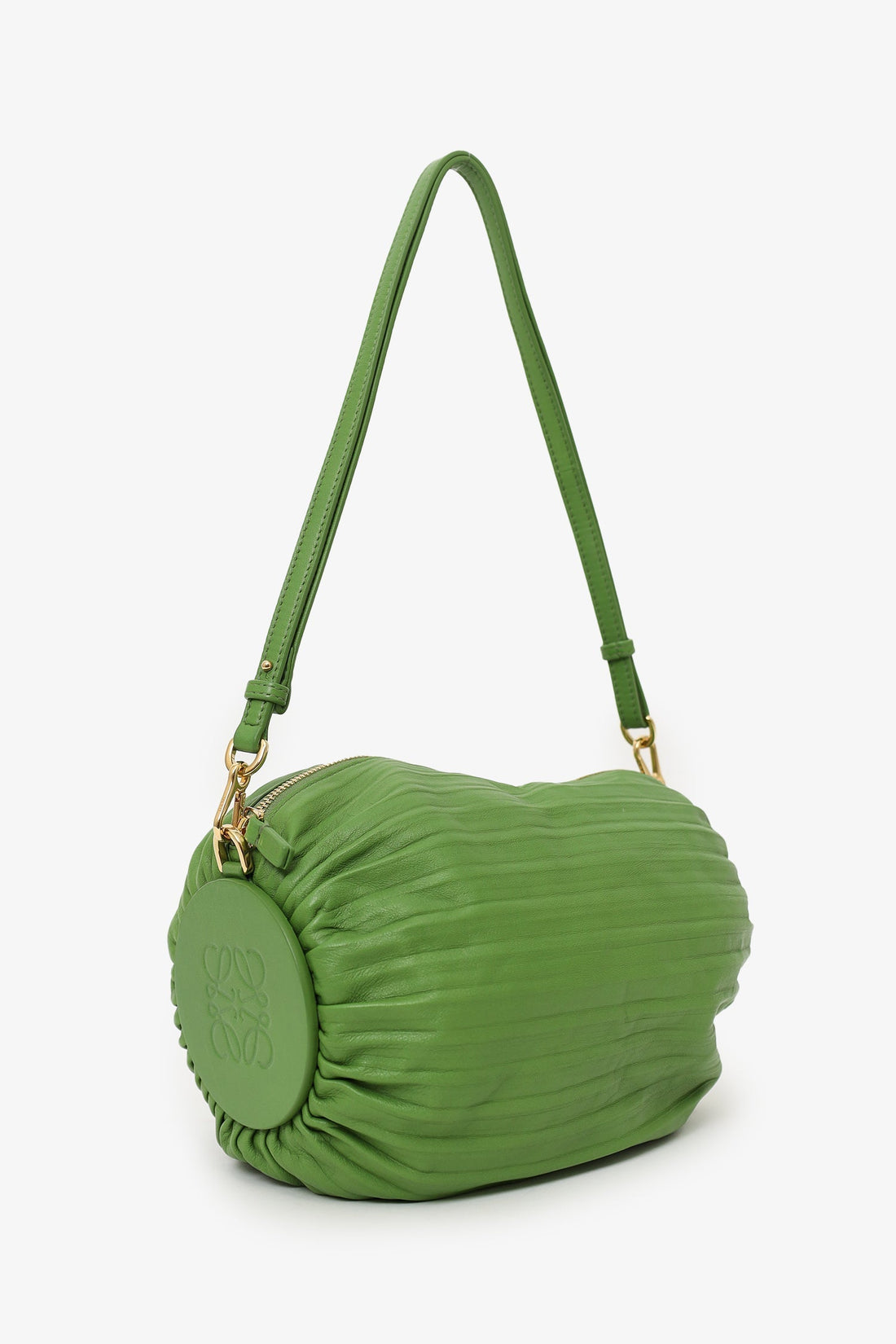 Loewe Green Lambskin Pleated Bracelet Pouch Shoulder Bag