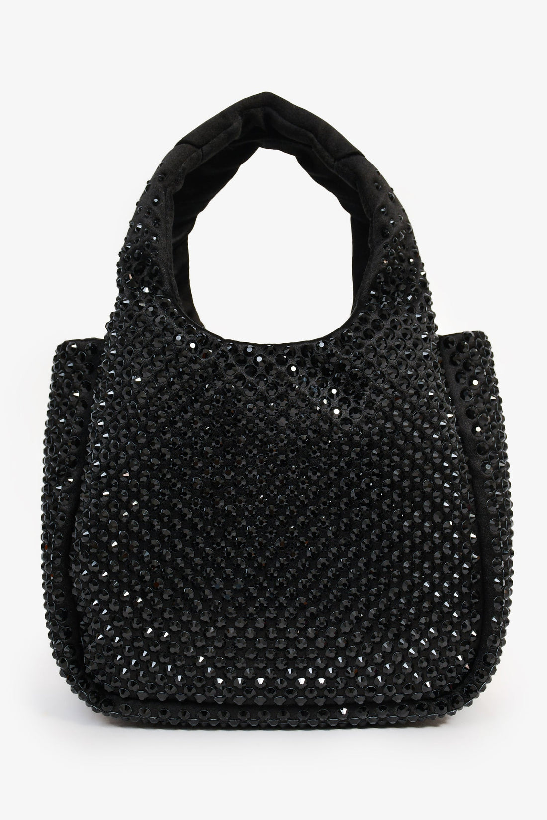 Prada 2024 Holiday Black Satin Crystal Top Handle Mini Tote Bag