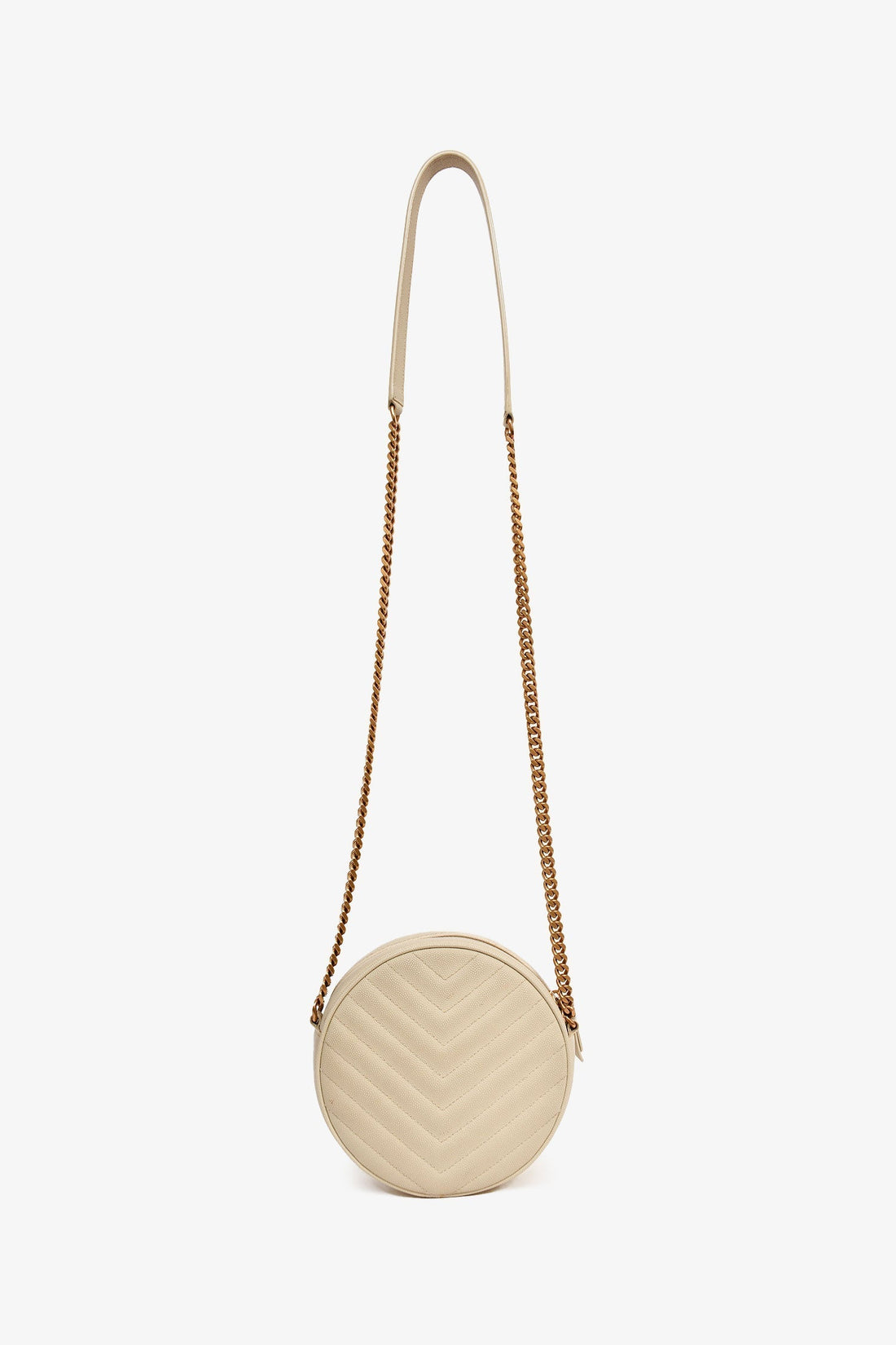 Saint Laurent Cream Leather Matelassé Round Crossbody Chain Bag