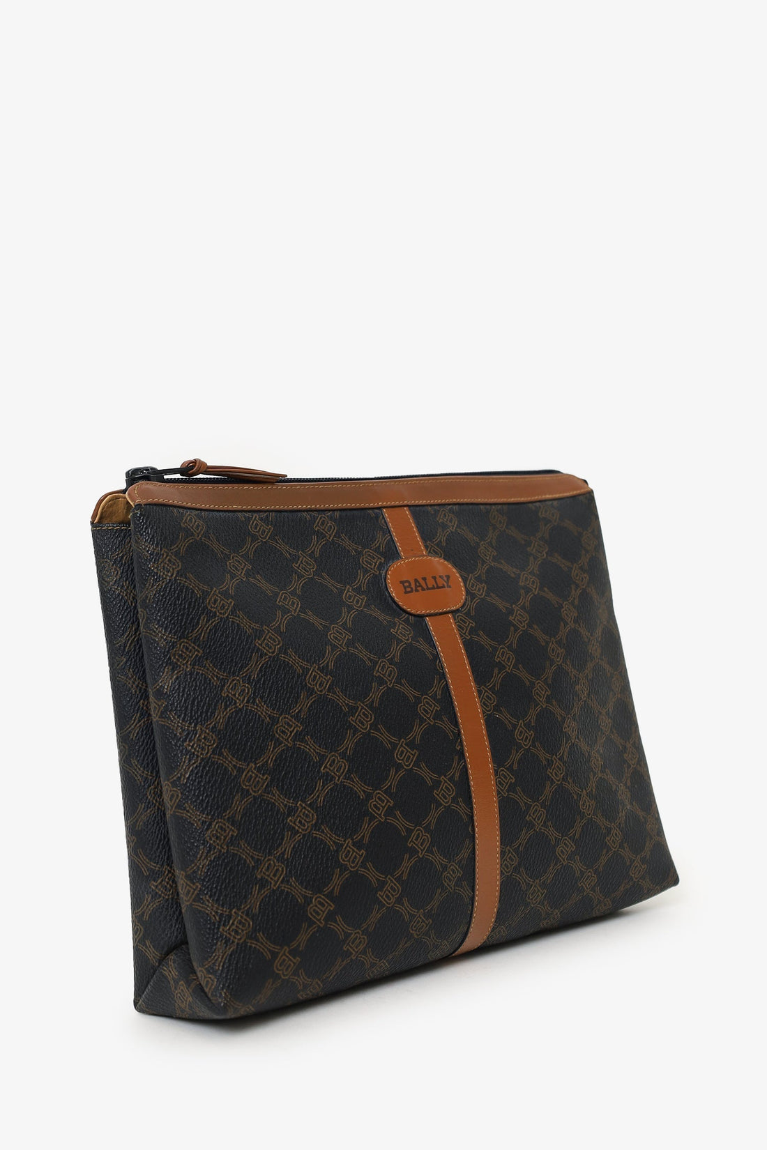 Bally Black/Brown Monogram Coated Canvas and Leather Zip Pouch