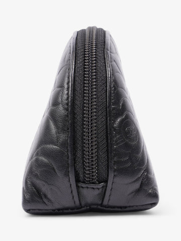 Chanel Camellia Cosmetic Pouch Black Lambskin Leather