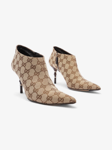 Gucci Ankle Heeled Boots 85mm Beige And Ebony CS Supreme Canvas EU 37.5 UK 4.5