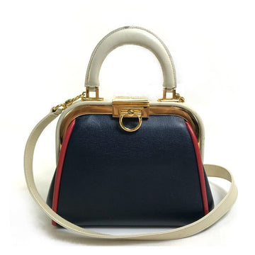 Christian Dior Handbag leather Navy x White type x Red Tricolor Vintage Gamaguchi Women Used