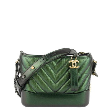 Chanel Gabrielle Small Chevron Metallic Leather Hobo Bag