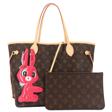 Louis Vuitto Neverfull MM Rabbit Monogram Canvas Bag with Pouch