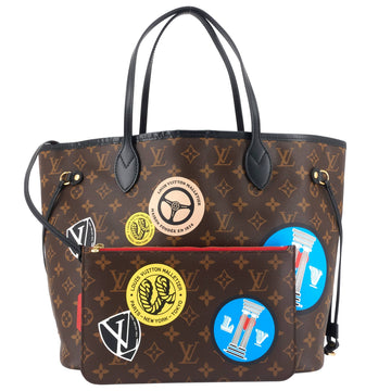 Louis Vuitto Neverfull MM World Tour Monogram Canvas Bag with Pouch