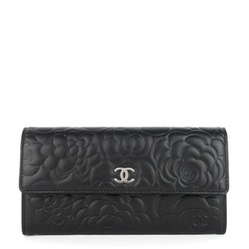Chanel Embossed Camellia Lambskin Flap Wallet