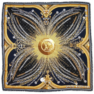 Louis Vuitto Vendome Giant Square Navy Blue Silk Scarf