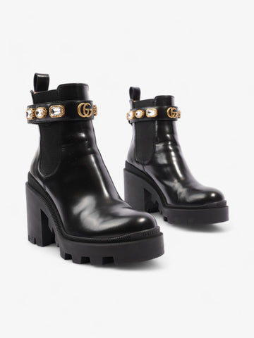 Gucci CS Jewelled Heeled Boots 85mm Black Leather EU 37 UK 4