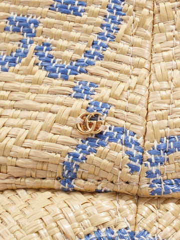 Gucci CS Raffia Effect Bucket Hat Natural / Blue Polyamide Large
