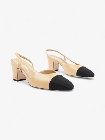 Chanel Slingback Pump 60 Beige / Black Leather EU 38 UK 5