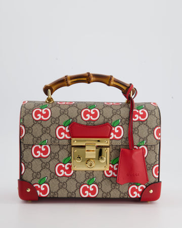 Gucci VS Supreme Padlock Apple Monogram Shoulder Bag with Bamboo Handle and Gold Hardware