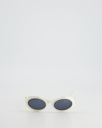 Gucci White Oval Sunglasses with Logo Detail