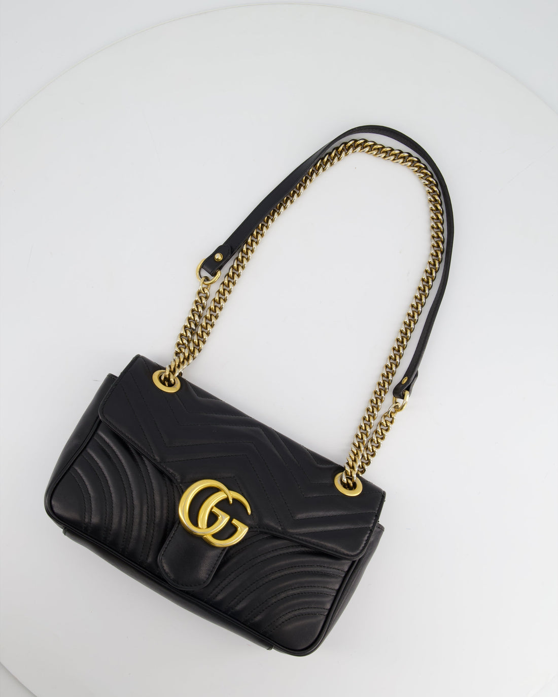 Gucci Black Small VS Marmont Shoulder Bag in Matelassé Chevron Leather